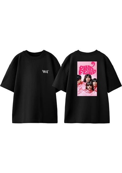 Pink Floyd Pink Men Tasarım Sırt Baskılı Pamuk Siyah Oversize T-Shirt