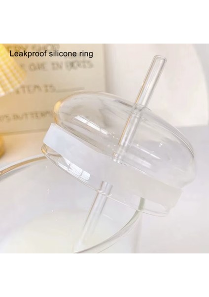 500 ml Cam Bardak Kapaklı Pipetli Şeffaf Kahve Su Bardağı