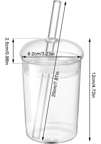 500 ml Cam Bardak Kapaklı Pipetli Şeffaf Kahve Su Bardağı