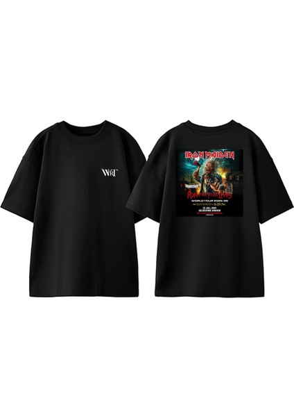 Iron Maiden 2 Tasarım Sırt Baskılı Pamuk Siyah Oversize T-Shirt