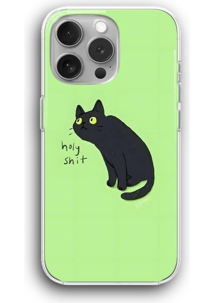 Apple iPhone 11 Pro Max Uyumlu Şeffaf Kılıf Tatlı Kara Kedi Çizim Karikatür