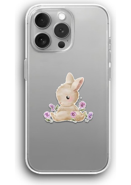 Apple iPhone 11 Pro Max Uyumlu Şeffaf Kılıf Tatlı Çiçekler ve Tavşancık Suluboya Çizim