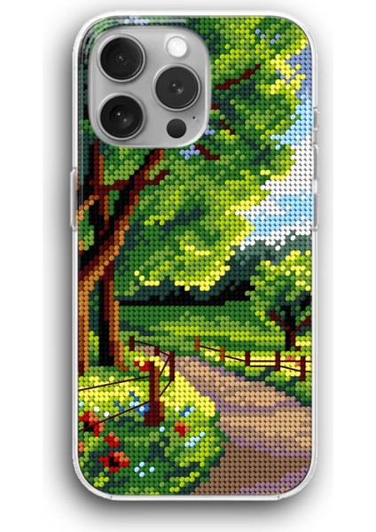 Apple iPhone 11 Pro Max Uyumlu Şeffaf Kılıf Pikselli Doğa Parkı Manzarası