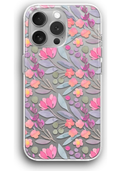 Apple iPhone 11 Pro Max Uyumlu Şeffaf Kılıf Retro Çiçekler Pastel