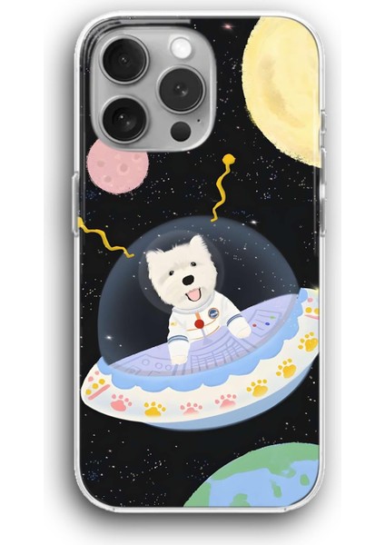 Apple iPhone 11 Pro Max Uyumlu Şeffaf Kılıf Tatlı Uzay Köpek Ufo