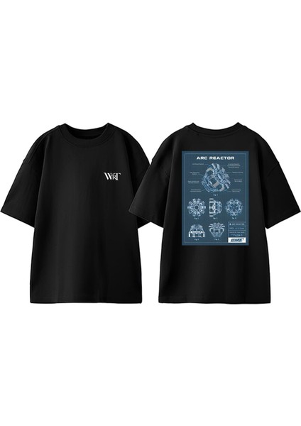 Iron Man Arc Reactor Tasarım Sırt Baskılı Pamuk Siyah Oversize T-Shirt