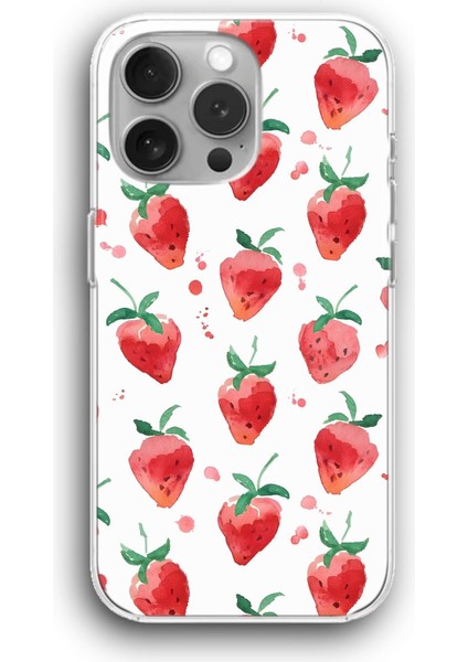 Apple iPhone 11 Pro Max Uyumlu Şeffaf Kılıf Çilek Çizim Tatlı