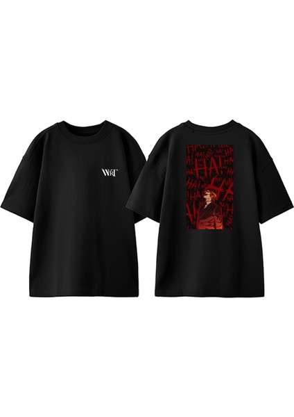 Death Note Kira Ha Ha Tasarım Sırt Baskılı Pamuk Siyah Oversize T-Shirt