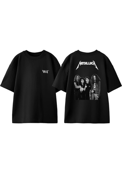 Metallica Men 1 Tasarım Sırt Baskılı Pamuk Siyah Oversize T-Shirt