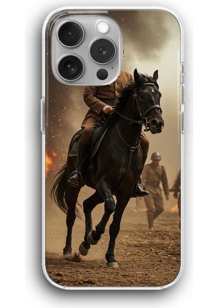 Apple iPhone 11 Pro Max Uyumlu Şeffaf Kılıf Atatürk At Üzerinde Savaş