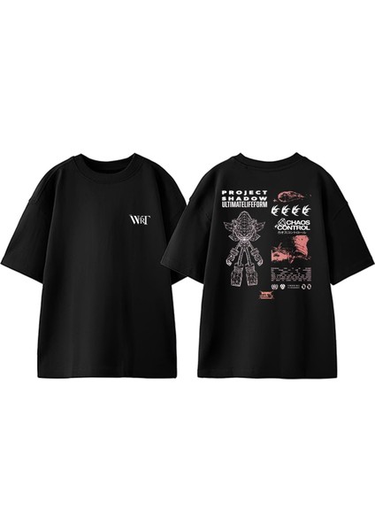 Project Shadow Sonic Tasarım Sırt Baskılı Pamuk Siyah Oversize T-Shirt
