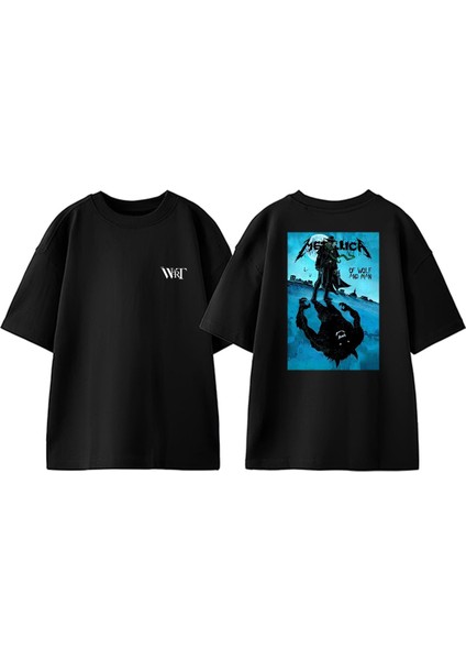Metallica Fox Tasarım Sırt Baskılı Pamuk Siyah Oversize T-Shirt
