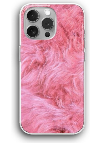 Apple iPhone 11 Pro Max Uyumlu Şeffaf Kılıf Kürk Görünümlü Pembe Desen Modern