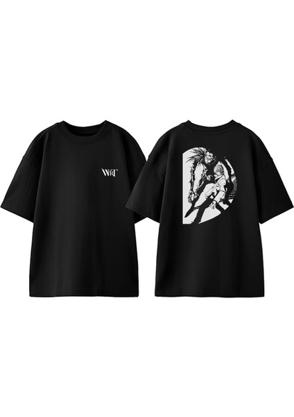 Death Note 5 Tasarım Sırt Baskılı Pamuk Siyah Oversize T-Shirt