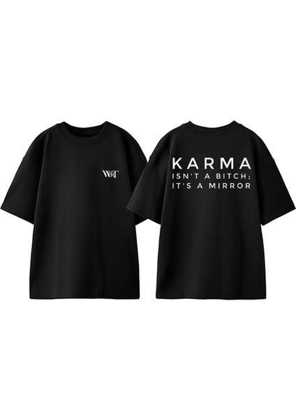 Karma Yazi Tasarım Sırt Baskılı Pamuk Siyah Oversize T-Shirt