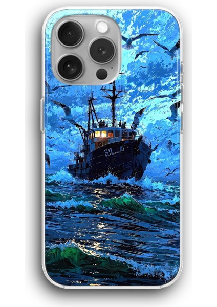 Apple iPhone 11 Pro Max Uyumlu Şeffaf Kılıf Deniz Gemi Askeri Balık Poster