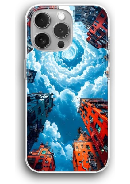 Apple iPhone 11 Pro Max Uyumlu Şeffaf Kılıf Sarımlı Gökyüzü Manzara Modern Şehir