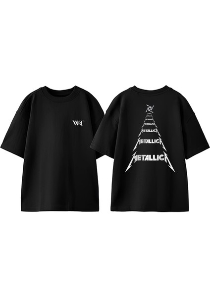 Metallica Christmas Tasarım Sırt Baskılı Pamuk Siyah Oversize T-Shirt