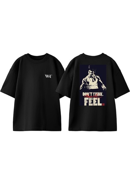 Dont Think Feel Tasarım Sırt Baskılı Pamuk Siyah Oversize T-Shirt