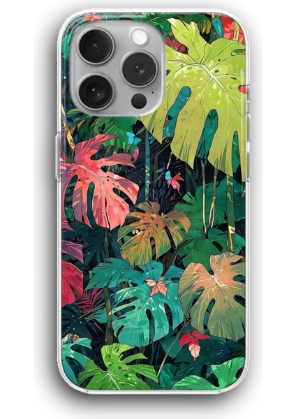 Apple iPhone 11 Pro Max Uyumlu Şeffaf Kılıf Yağmur Ormanı Yapraklar
