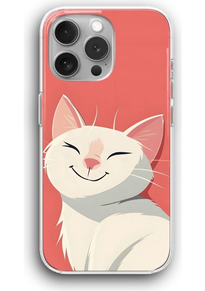Apple iPhone 11 Pro Uyumlu Şeffaf Kılıf Tatlı Beyaz Mutlu Kedi
