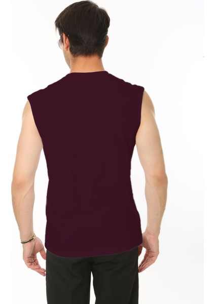 Erkek Bordo Bisiklet Yaka Tank Sıfır Kol Atlet %100 Pamuk T-Shirt fırsatları