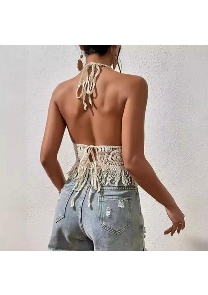 Boyundan Bağlamlı Örme Bluz