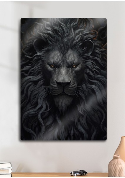 Siyah Aslan Lion - Metal Duvar Tablosu