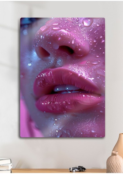 Dudak, Lip Gloss - Sanatsal Kadın Metal Tablosu