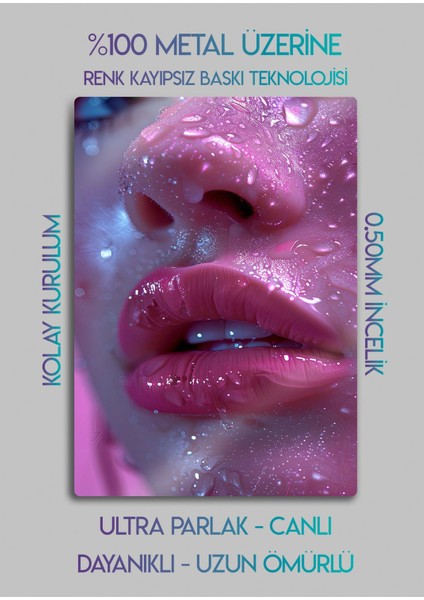 Dudak, Lip Gloss - Sanatsal Kadın Metal Tablosu fiyatları
