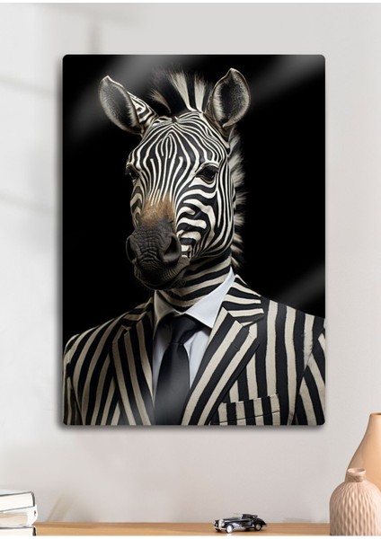 Takım Elbiseli Zebra, Çizgili - Sanatsal Metal Hayvan Tablosu
