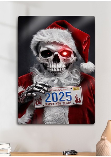 Happy New Year, Mutlu Yıllar Kurukafa Noel - Metal Tablo