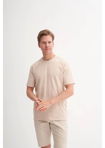 Bisiklet Yaka Bej Erkek T-Shirt 4121 modelleri