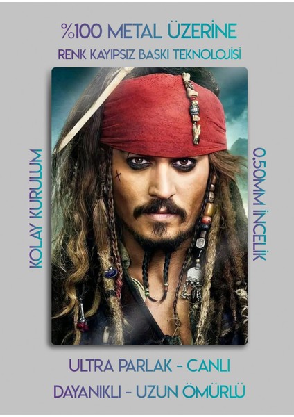Karayip Korsanları, Jack Sparrow - Parlak Metal Baskı Tablo