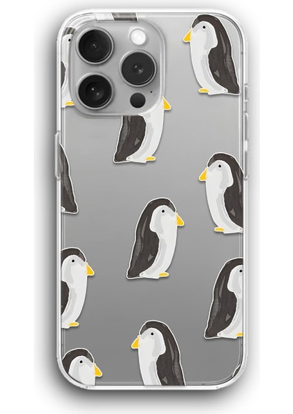 Apple iPhone 11 Pro Uyumlu Şeffaf Kılıf Tatlı Suluboya Penguen Deseni