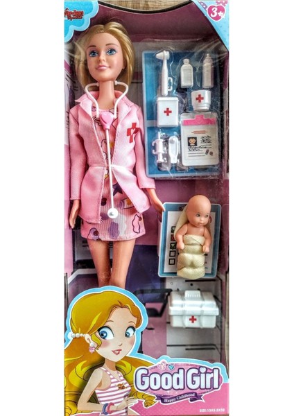 Luxury Doktor Barbie Bebek - Bebek Doktoru Barbie ve Yeni Doğmuş Bebek 1 Adet