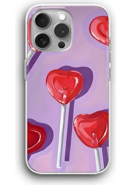 Apple iPhone 11 Pro Uyumlu Şeffaf Kılıf Tatlı Kalpli Lolipop Retro Çizim