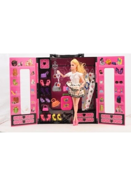 Luxury Barbie Gardırop, Sonsuz Hareketli Bebek ve Giysili, Ayakkabılı, Çantalı Elbise Dolabı 1 Adet