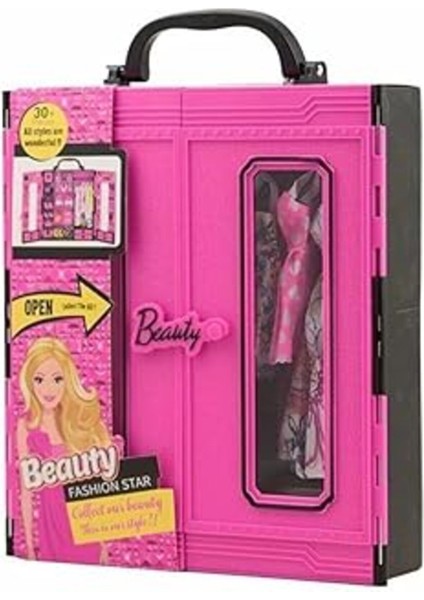 Luxury Kayyum Oyuncak 3010 Pembe Gardrop Beauty Fashion Çantalı Giysi Dolabı 30+ Kıyafet Ayakkabı, Çok Ren 1 Adet
