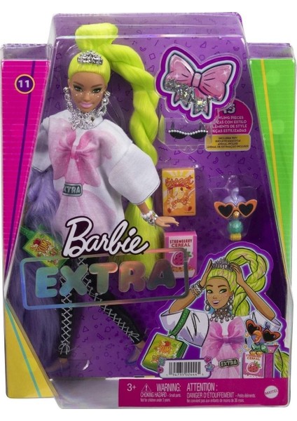 Extra - Neon Saçlı Bebek, Büyük Beden Tişörtlü ve Taytlı, Neon Yeşil Renk Çok Uzun Saçlı, Bük 1 Adet