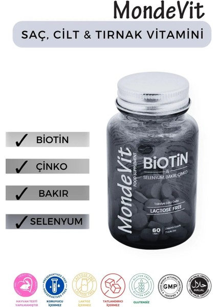 Hair Vitamin 60 Tablet Biotin 5000 Mcg-Çinko 15 Mg-Bakır 2000 Mcg-Selenyum 50 Mcg