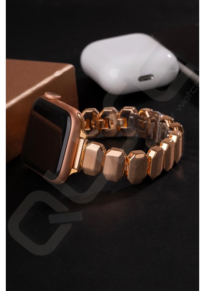 Oniks Serisi Çelik Kordon, Apple Watch Series SE/11/10/9/8/7/6/5/4/3 ile Uyumlu, 46MM/45MM/44MM, Rose Gold modelleri