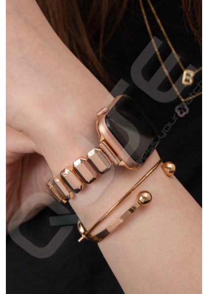 Oniks Serisi Çelik Kordon, Apple Watch Series SE/11/10/9/8/7/6/5/4/3 ile Uyumlu, 46MM/45MM/44MM, Rose Gold fırsatları