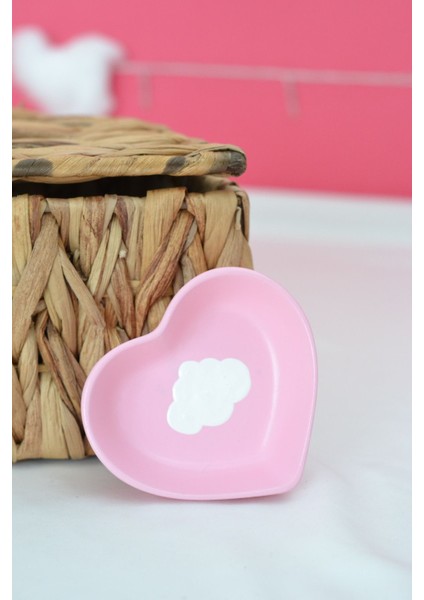 Luxury Bulutlu Pembe Organizer Set (3 Parça)(Kalemlik, Oval Tepsi ve Mini Kalp Tabak) | Banyo Organizeri 1 Adet