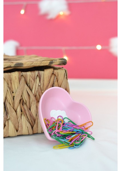 Luxury Bulutlu Pembe Organizer Set (3 Parça)(Kalemlik, Oval Tepsi ve Mini Kalp Tabak) | Banyo Organizeri 1 Adet