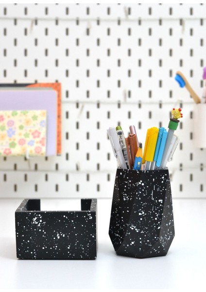 Luxury Siyah Ikili Ofis Seti | Geometrik Kalemlik Bloknotluk | Masaüstü Organizer 1 Adet fırsatları