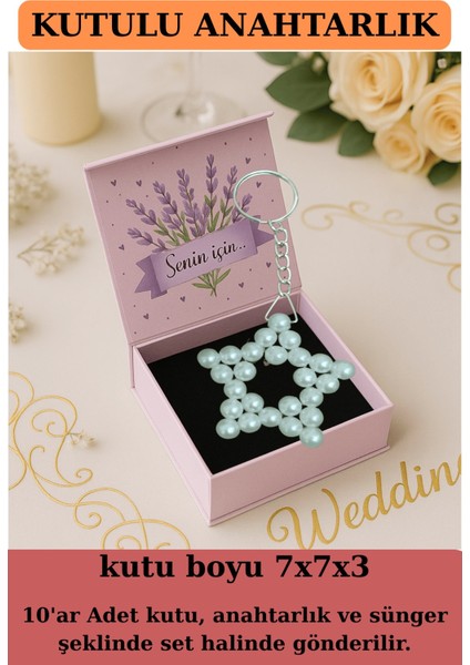 10 Adet Kutulu Anahtarlık - Kına Hediyesi - Nişan Hediyesi - Nikah Hediyesi - Mor Lavanta