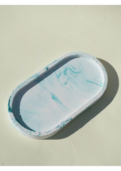 Luxury Mermer Desenli Dekoratif Beton Oval Organizer 1 Adet