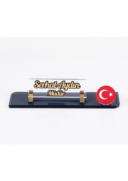 Luxury Türk Bayrağı Logolu Maydos Masa Isimliği Kristal Ofis Masaüstü Kabartma Isimlik 1 Adet