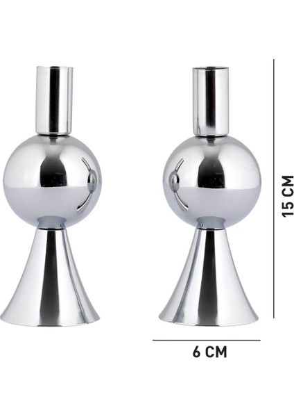 Luxury Pare 2'li Şamdan Seti Küçük Gümüş Renk Dekoratif Metal Mumluk 1 Adet indirimleri
